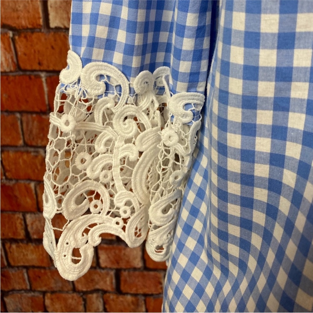 Liz Claiborne Lace Trimmed‎ Blue Gingham Top - Picture 3 of 8